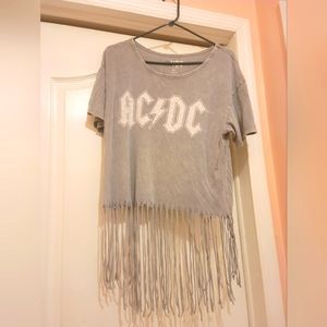 Vintage look AC/DC Tee with bottom fringe!